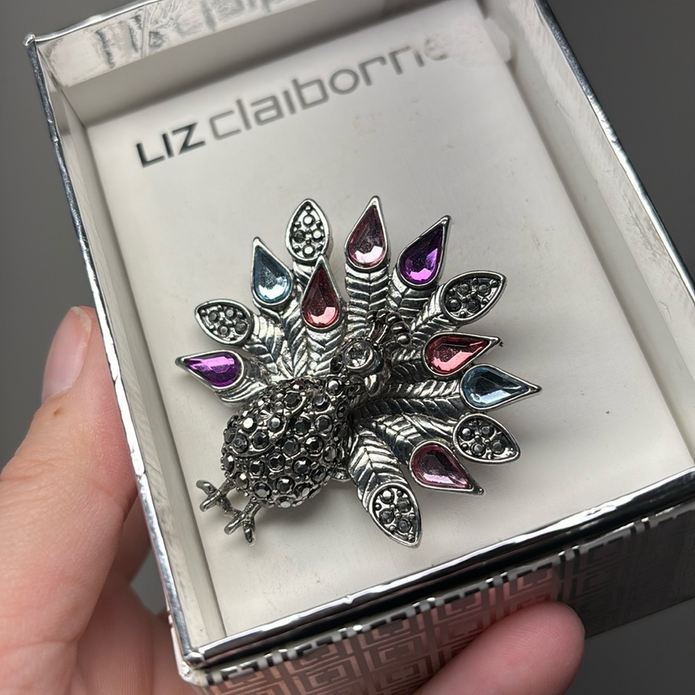 Liz Claiborne peacock brooch